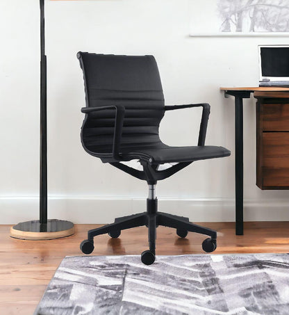 Black Adjustable Swivel Faux Leather Rolling Office Chair - FurniFindUSA