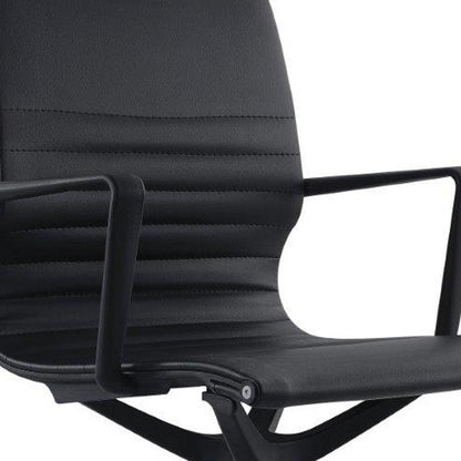 Black Adjustable Swivel Faux Leather Rolling Office Chair - FurniFindUSA