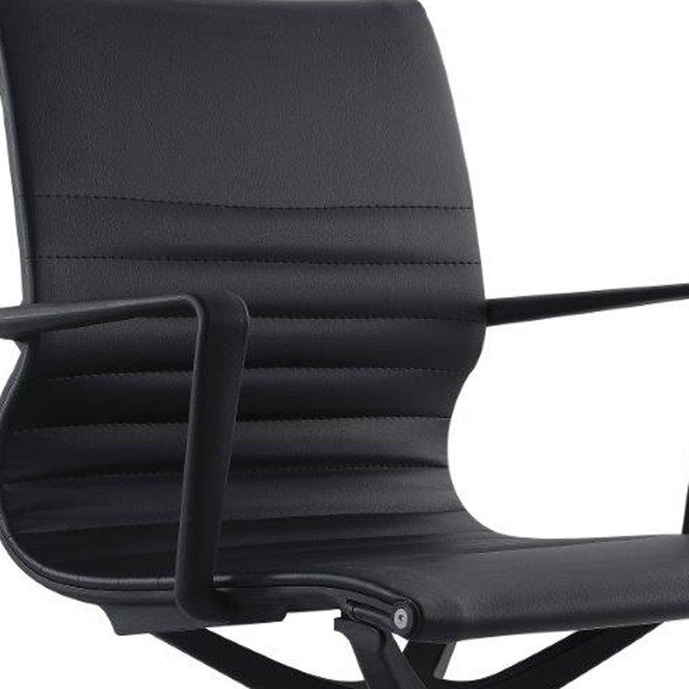 Black Adjustable Swivel Faux Leather Rolling Office Chair - FurniFindUSA