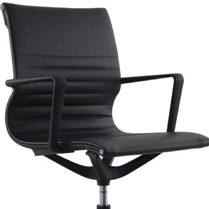 Black Adjustable Swivel Faux Leather Rolling Office Chair - FurniFindUSA