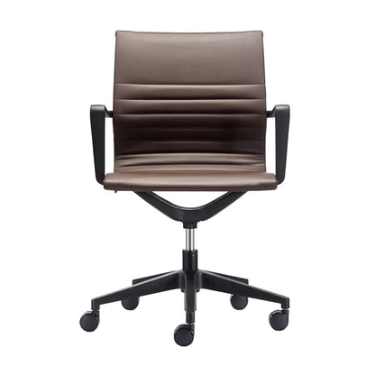 Black Adjustable Swivel Faux Leather Rolling Office Chair - FurniFindUSA