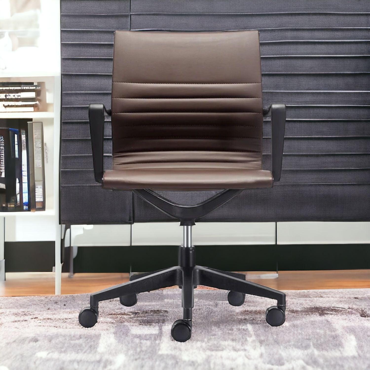 Black Adjustable Swivel Faux Leather Rolling Office Chair - FurniFindUSA