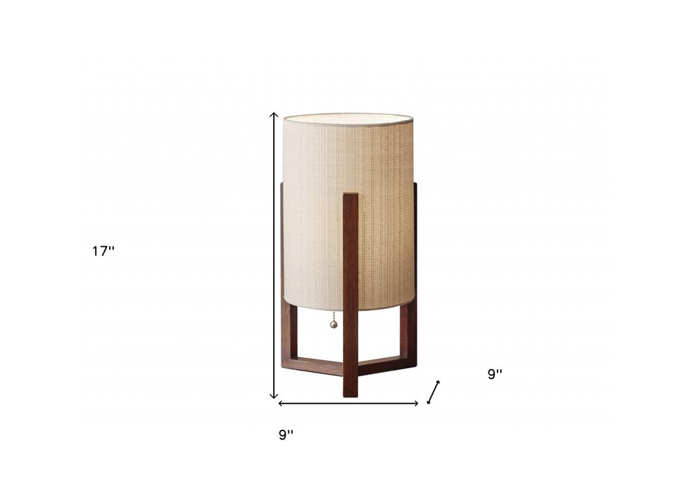 17" Brown Solid Wood Bedside Table Lamp With Natural Cylinder Shade HomeRoots