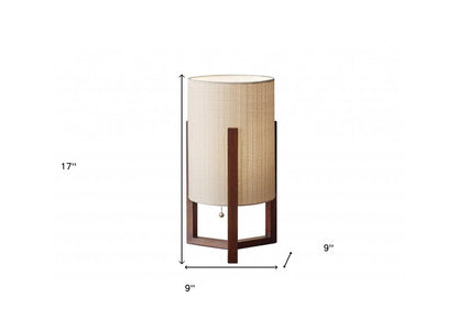 17" Brown Solid Wood Bedside Table Lamp With Natural Cylinder Shade HomeRoots