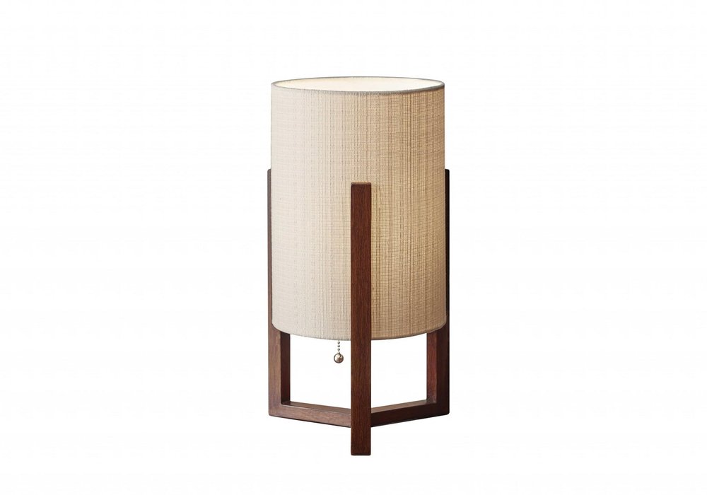 17" Brown Solid Wood Bedside Table Lamp With Natural Cylinder Shade — view 1