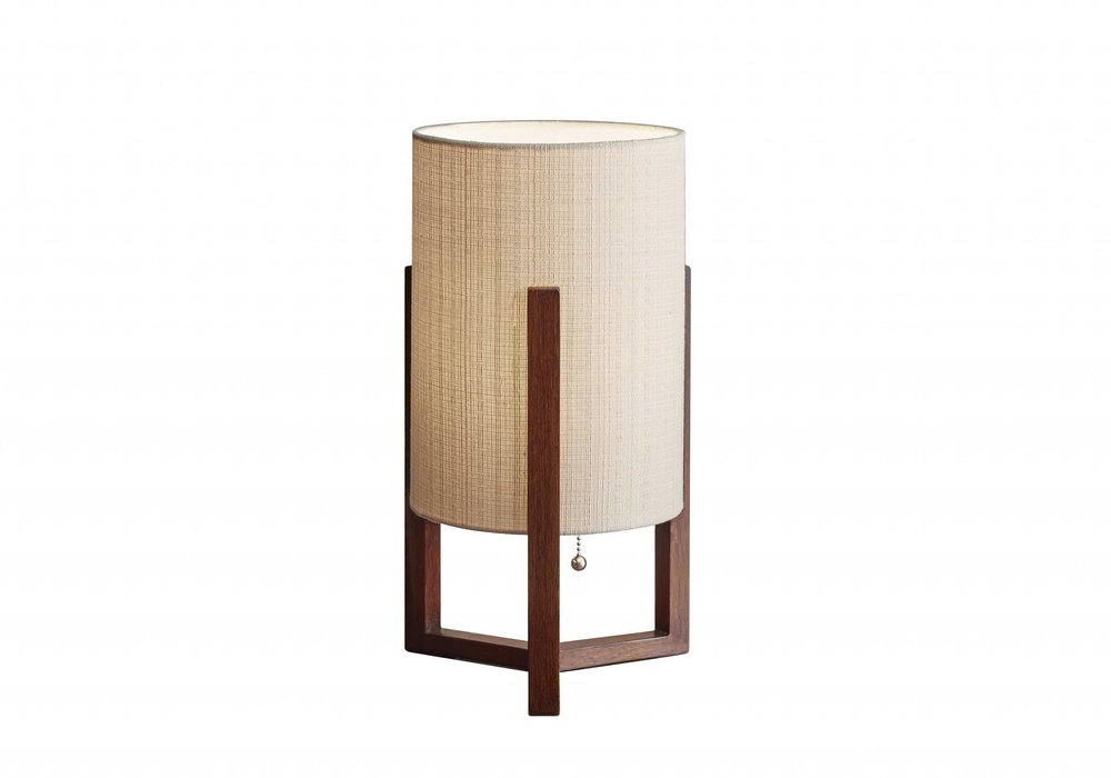 17" Brown Solid Wood Bedside Table Lamp With Natural Cylinder Shade — view 2