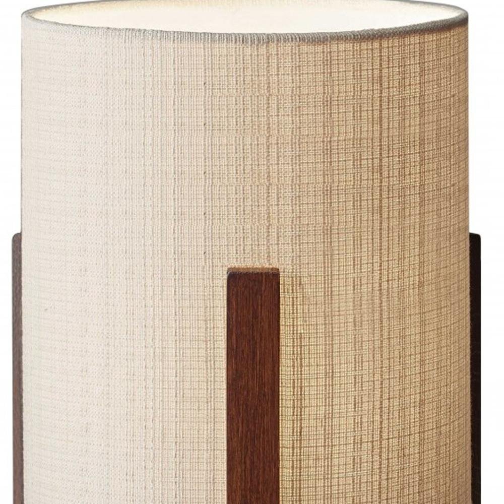 17" Brown Solid Wood Bedside Table Lamp With Natural Cylinder Shade — view 3