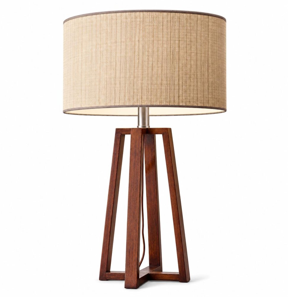 Walnut Wood Finish Linen Fabric Shade Table Lamp