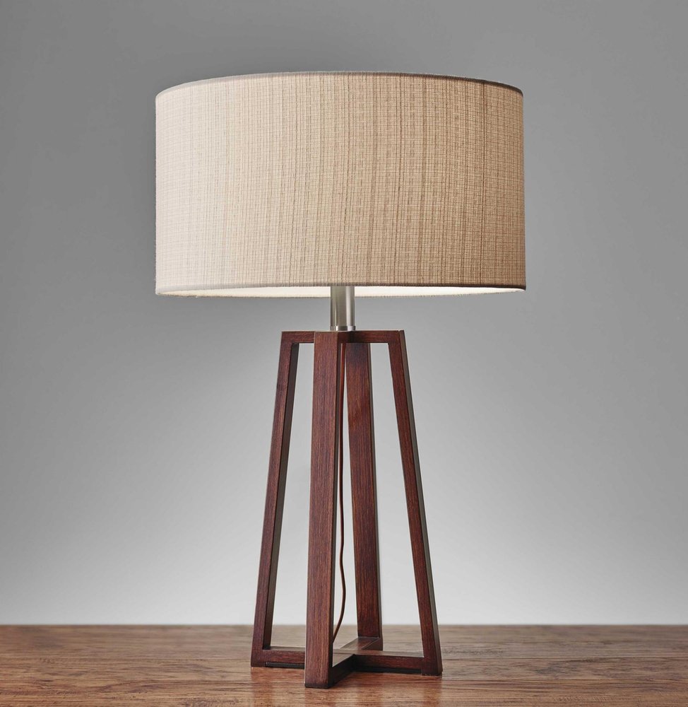 Walnut Wood Finish Linen Fabric Shade Table Lamp — view 1