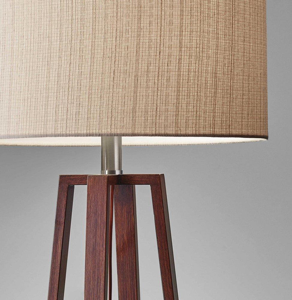 Walnut Wood Finish Linen Fabric Shade Table Lamp — view 2
