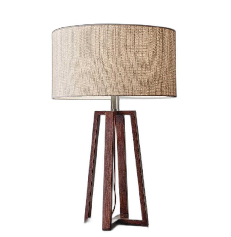 Walnut Wood Finish Linen Fabric Shade Table Lamp — view 4