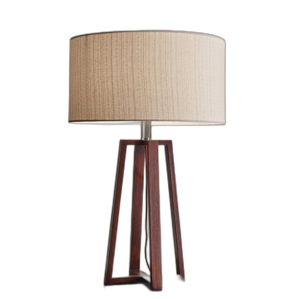 Walnut Wood Finish Linen Fabric Shade Table Lamp — view 9