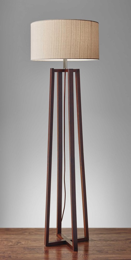 60" Brown Solid Wood Novelty Floor Lamp With Beige Fabric Drum Shade HomeRoots