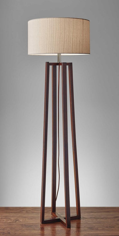 60" Brown Solid Wood Novelty Floor Lamp With Beige Fabric Drum Shade HomeRoots