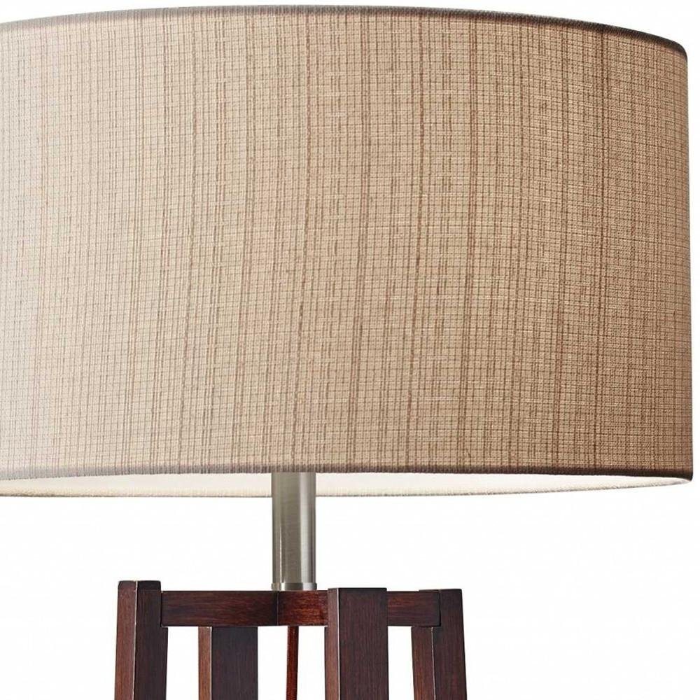 60" Brown Solid Wood Novelty Floor Lamp With Beige Fabric Drum Shade — view 4
