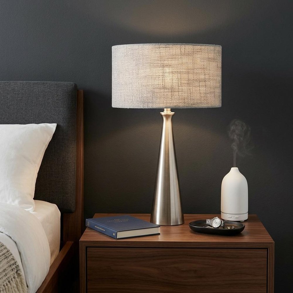 22" Silver Metal Table Lamp With Gray Drum Shade HomeRoots
