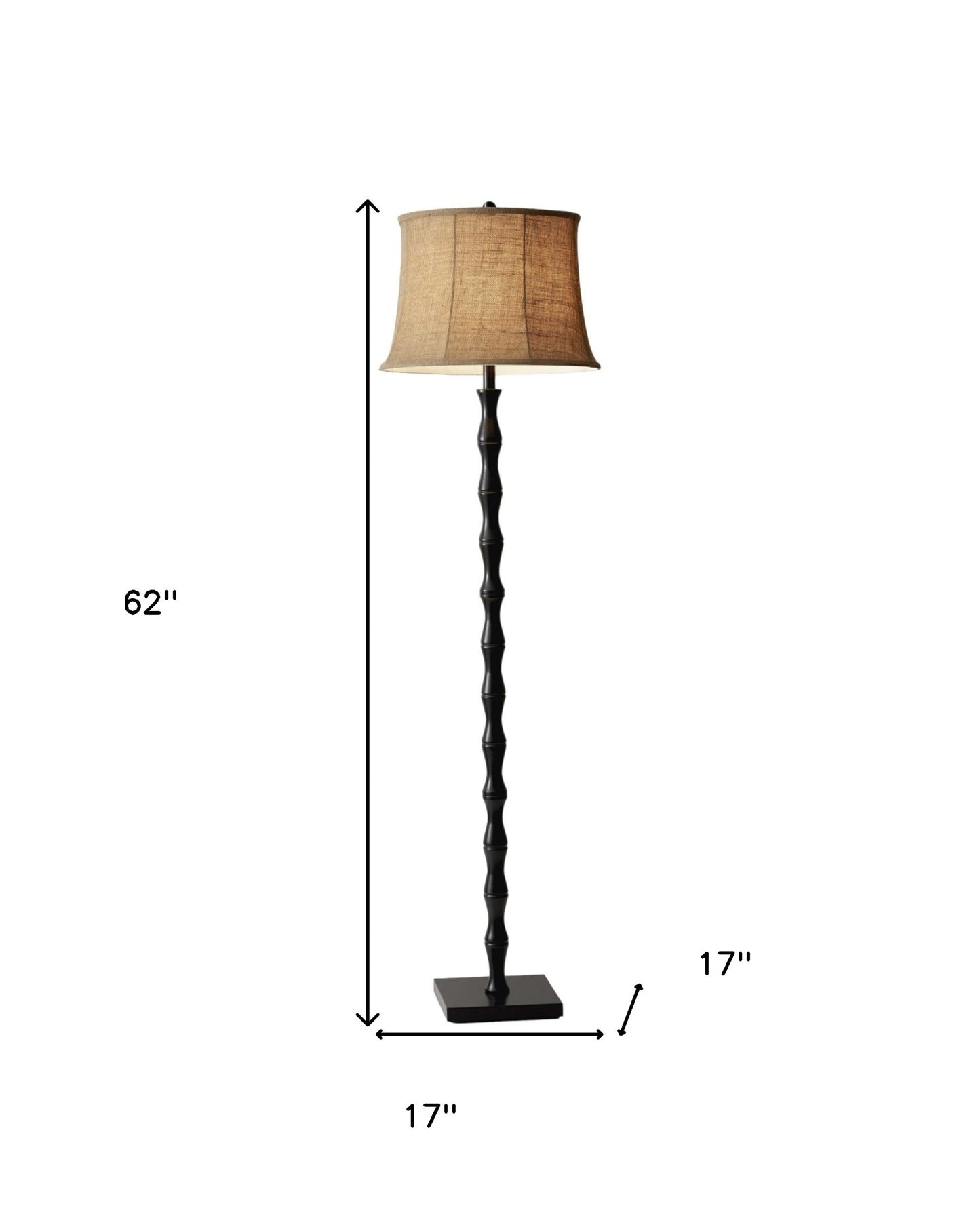 62" Black Textured Pole Floor Lamp With Beige Burlap Shade