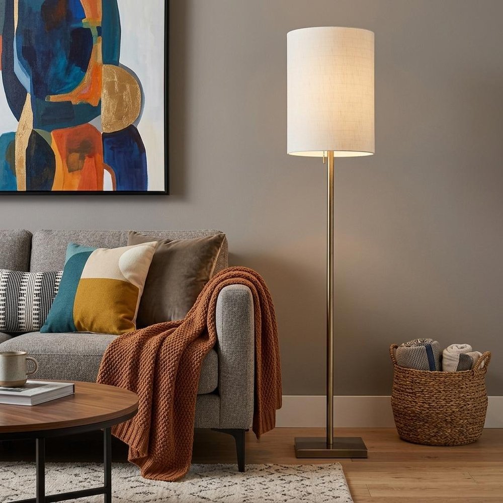 61" Bronze Metal Floor Lamp With Beige Fabric Shade HomeRoots