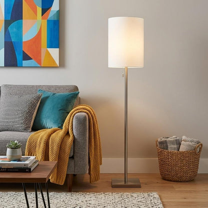 61" Bronze Metal Floor Lamp With Beige Fabric Shade HomeRoots