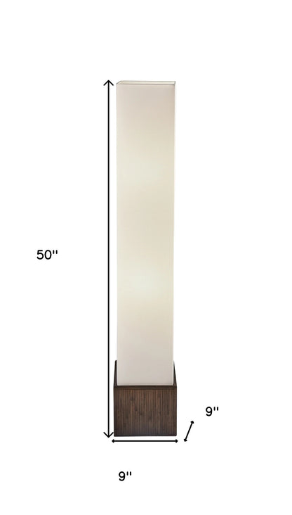 50" Brown Rattan Lantern Floor Lamp with Long White Rectangular Shade