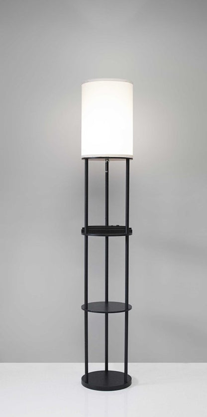 67" Black Metal Column Floor Lamp With White Linen Shade HomeRoots