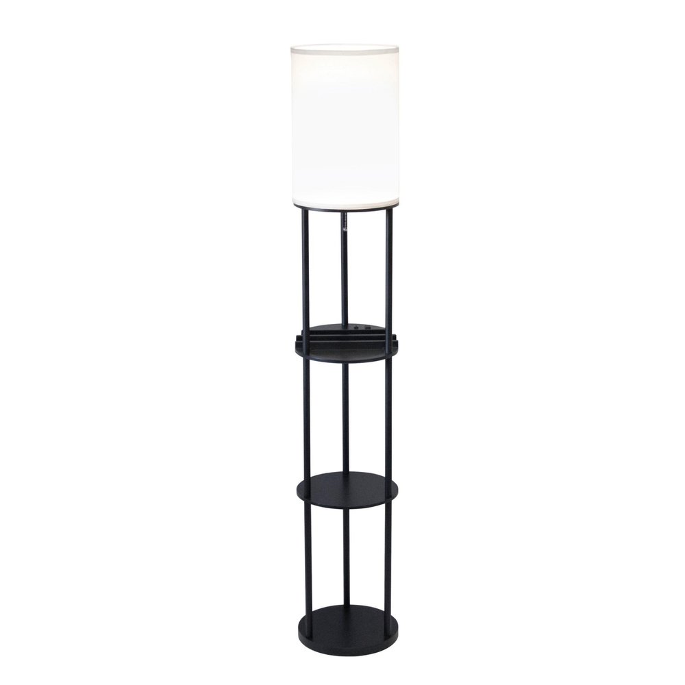 67" Black Metal Column Floor Lamp With White Linen Shade HomeRoots