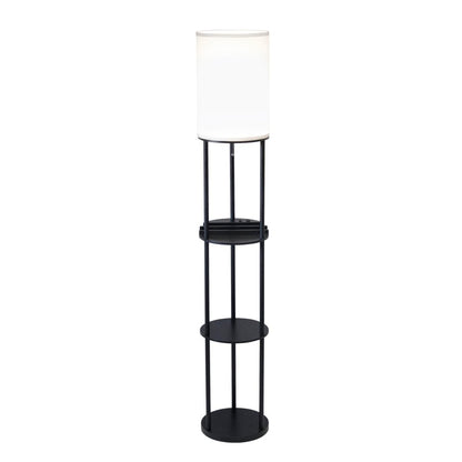 67" Black Metal Column Floor Lamp With White Linen Shade HomeRoots