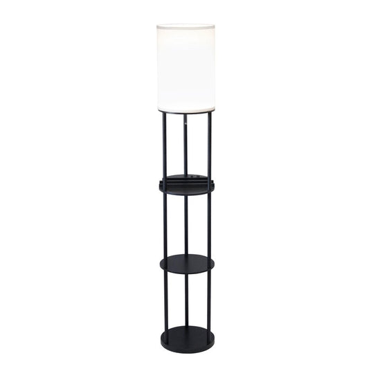 67" Black Metal Column Floor Lamp With White Linen Shade HomeRoots