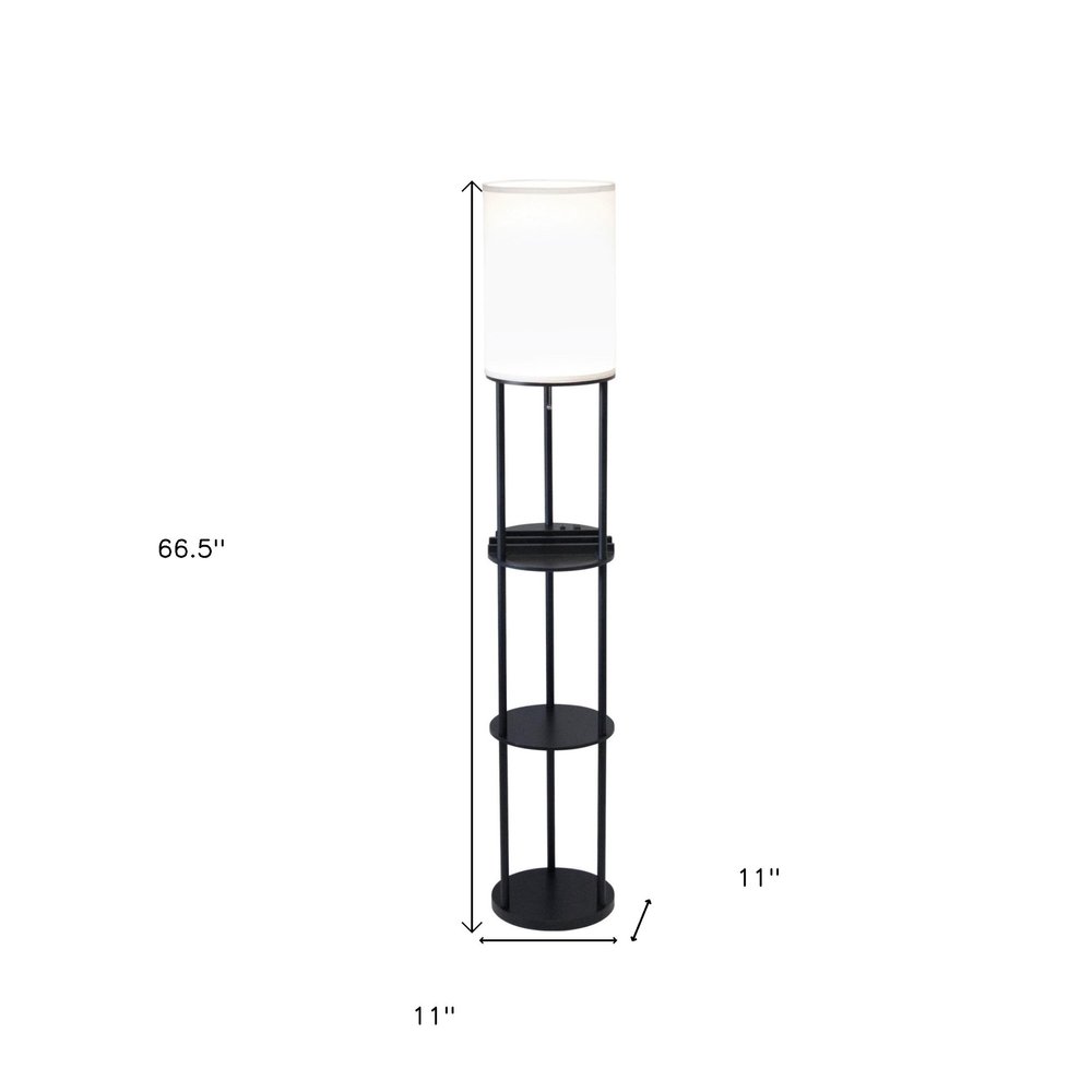 67" Black Metal Column Floor Lamp With White Linen Shade HomeRoots
