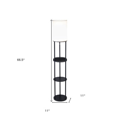 67" Black Metal Column Floor Lamp With White Linen Shade HomeRoots