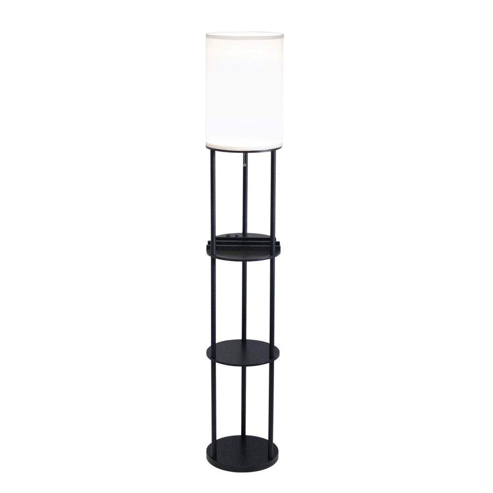 67" Black Metal Column Floor Lamp With White Linen Shade HomeRoots