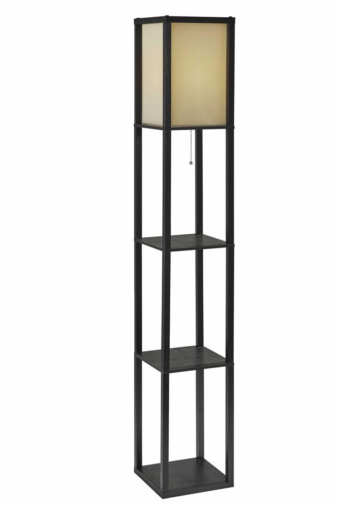 63" Black And White Solid Wood Column Floor Lamp With White Fabric Square Shade