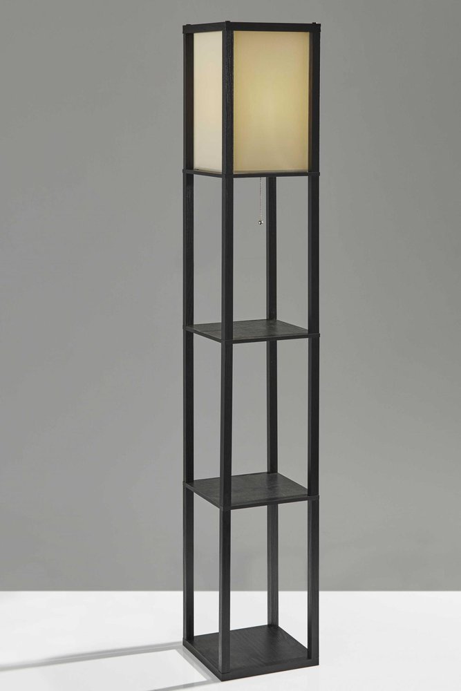63" Black And White Solid Wood Column Floor Lamp With White Fabric Square Shade — view 2