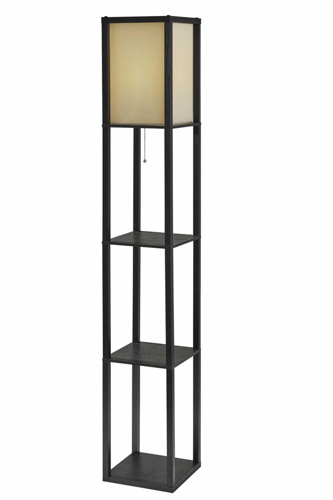 63" Black And White Solid Wood Column Floor Lamp With White Fabric Square Shade — view 4