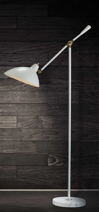 60" White Task Floor Lamp With White Bowl Shade