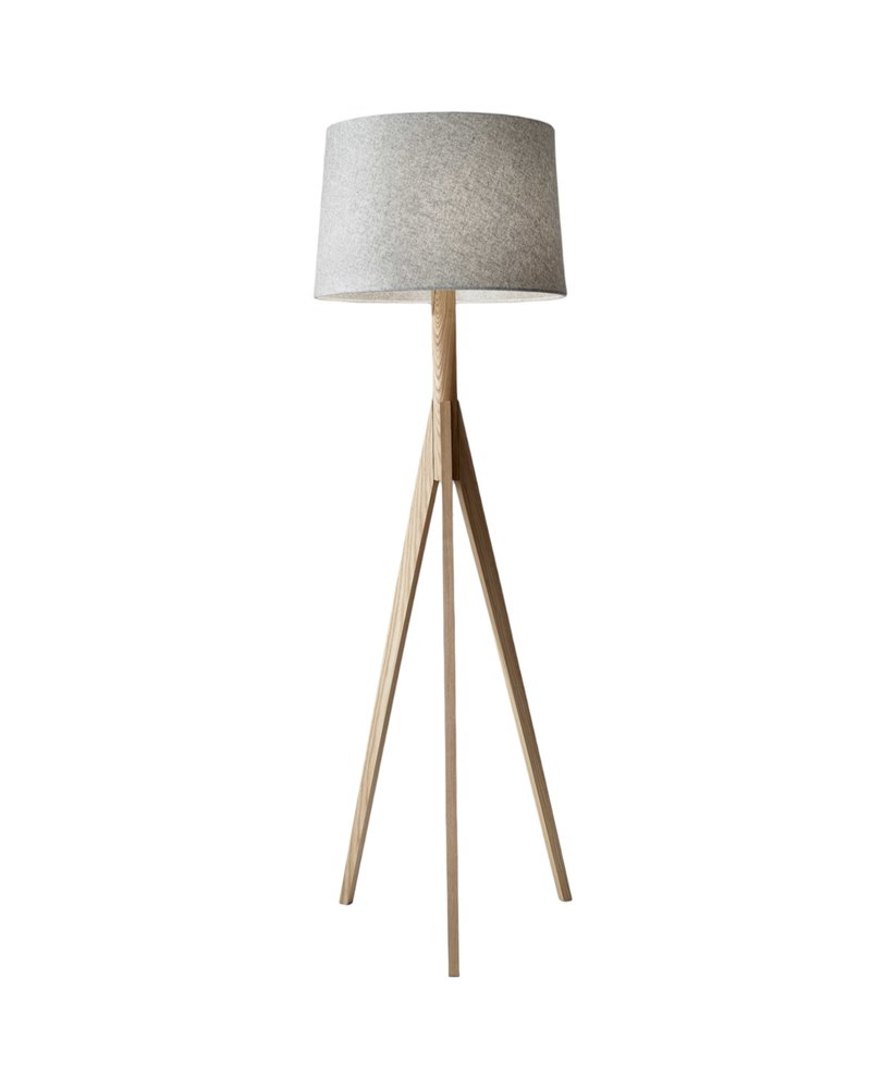 59" Natural Solid Wood Tripod Floor Lamp With Gray Fabric Empire Shade HomeRoots