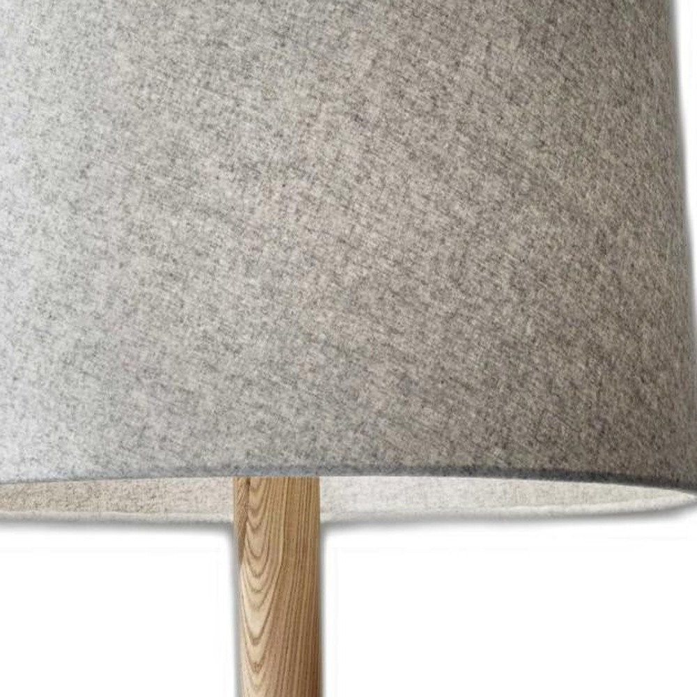 59" Natural Solid Wood Tripod Floor Lamp With Gray Fabric Empire Shade HomeRoots