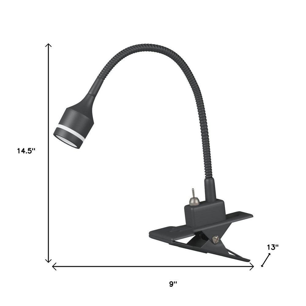 15" Black Metal Adjustable Clip On LED Table Lamp HomeRoots