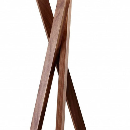 63" Brown And White Solid Wood Tripod Floor Lamp With White Linen Drum Shade HomeRoots