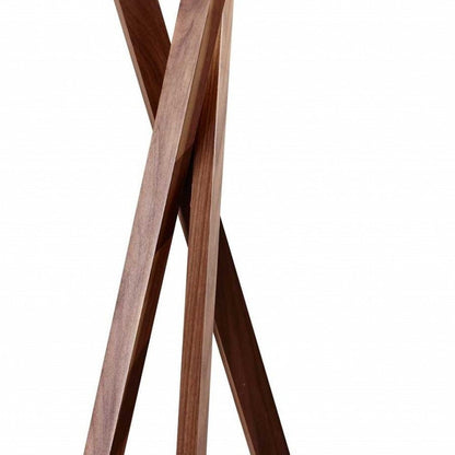 63" Brown And White Solid Wood Tripod Floor Lamp With White Linen Drum Shade HomeRoots