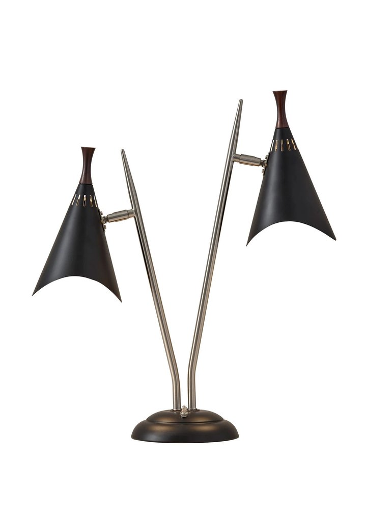 22" Black Two Light Swing Arm Desk Lamp With Cone Shade HomeRoots
