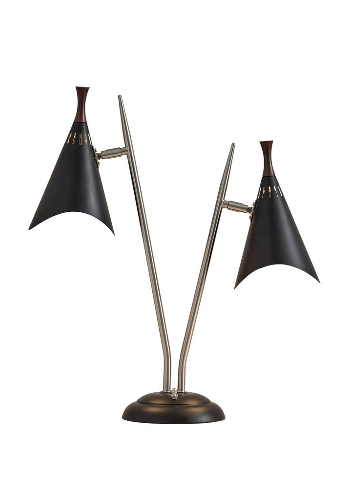 22" Black Two Light Swing Arm Desk Lamp With Cone Shade HomeRoots