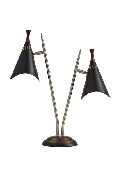 22" Black Two Light Swing Arm Desk Lamp With Cone Shade HomeRoots