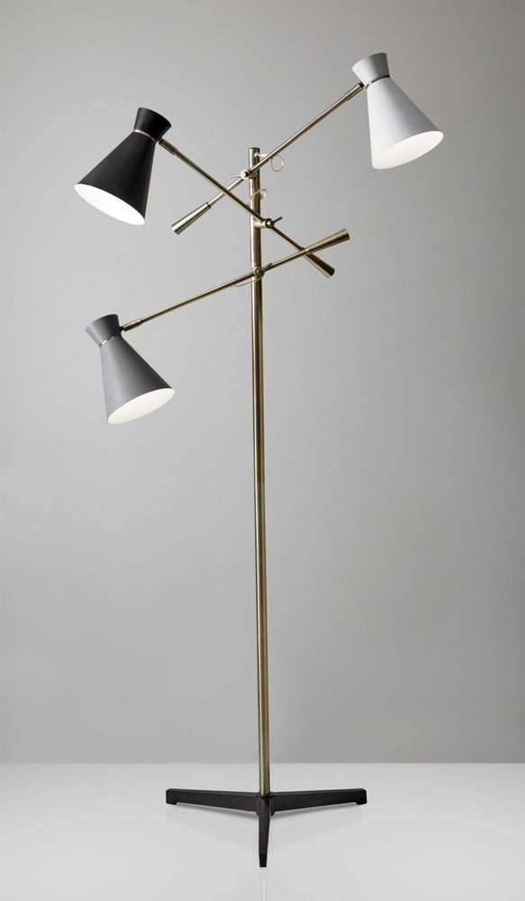 71" Brass Metal Novelty Floor Lamp With Black And White Iron Cone Shade — view 1