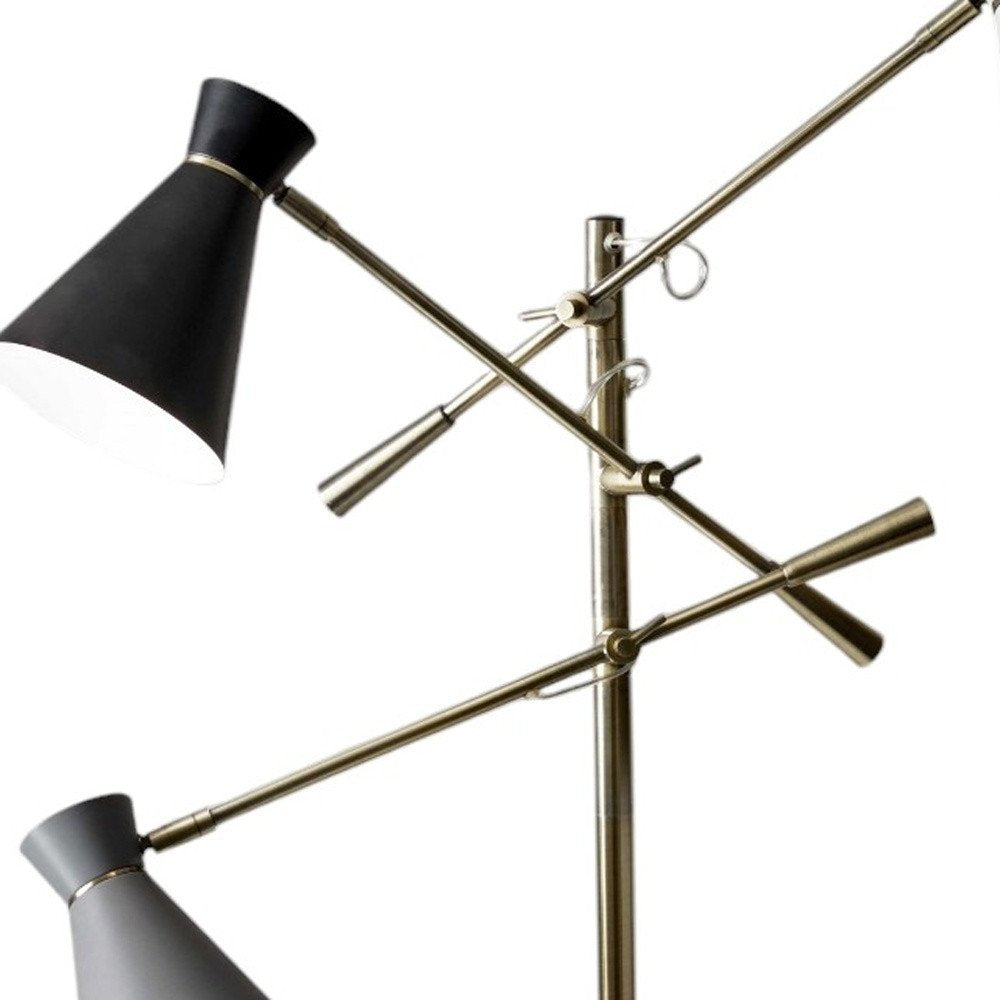 71" Brass Metal Novelty Floor Lamp With Black And White Iron Cone Shade — view 8