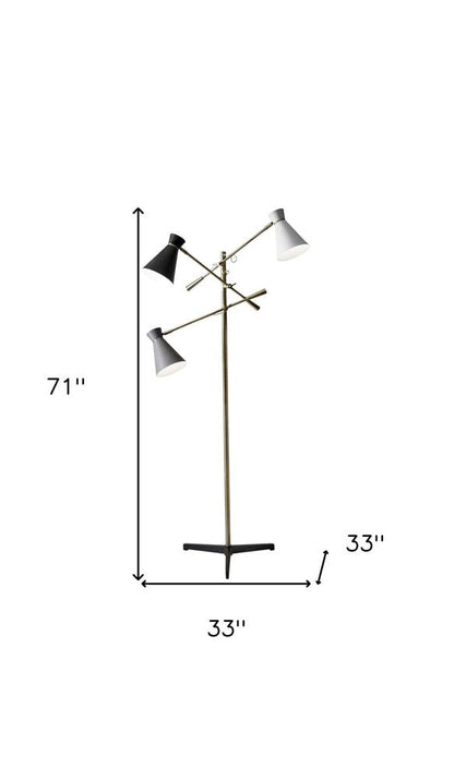 71" Brass Metal Novelty Floor Lamp With Black And White Iron Cone Shade HomeRoots