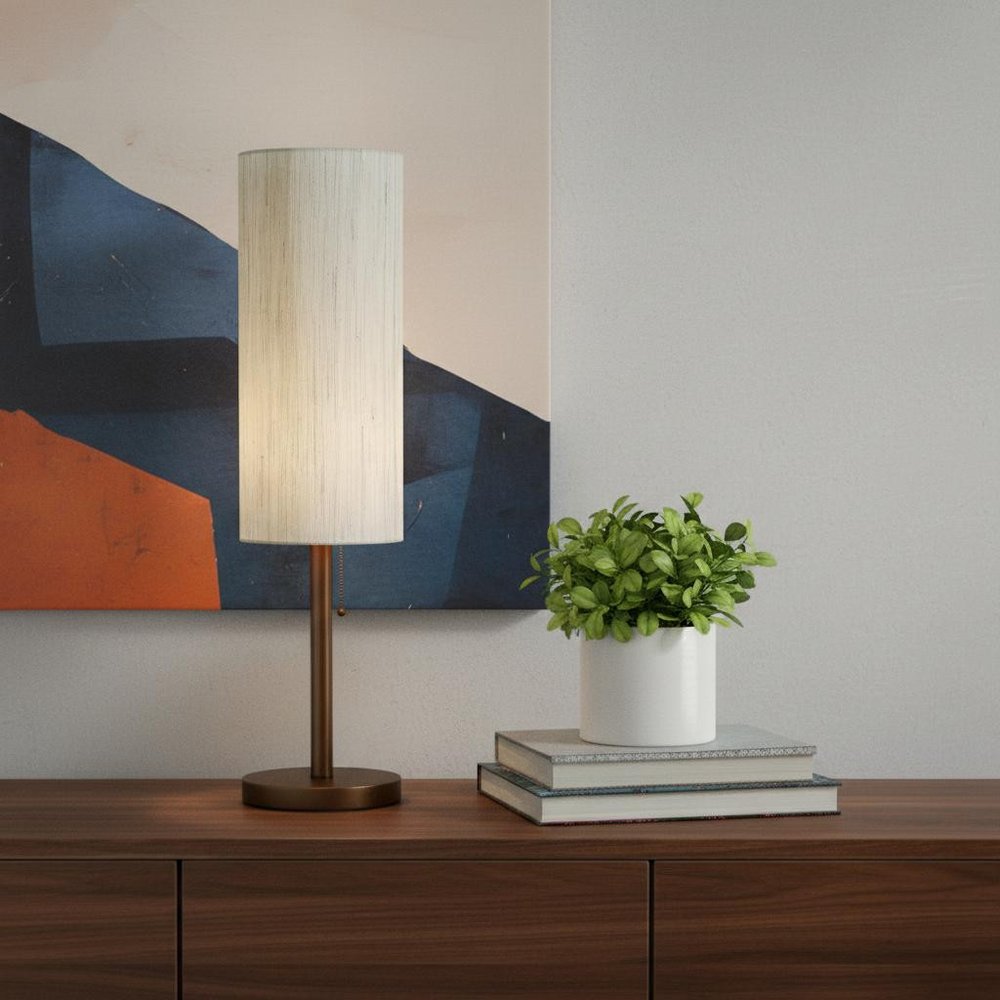 31" Walnut Solid Wood Standard Table Lamp With Beige Shade HomeRoots