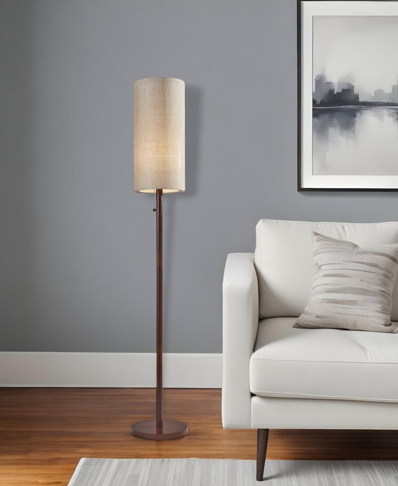 65" Brown Solid Wood Floor Lamp With Beige Linen Drum Shade HomeRoots