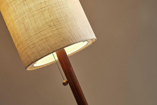 65" Brown Solid Wood Floor Lamp With Beige Linen Drum Shade
