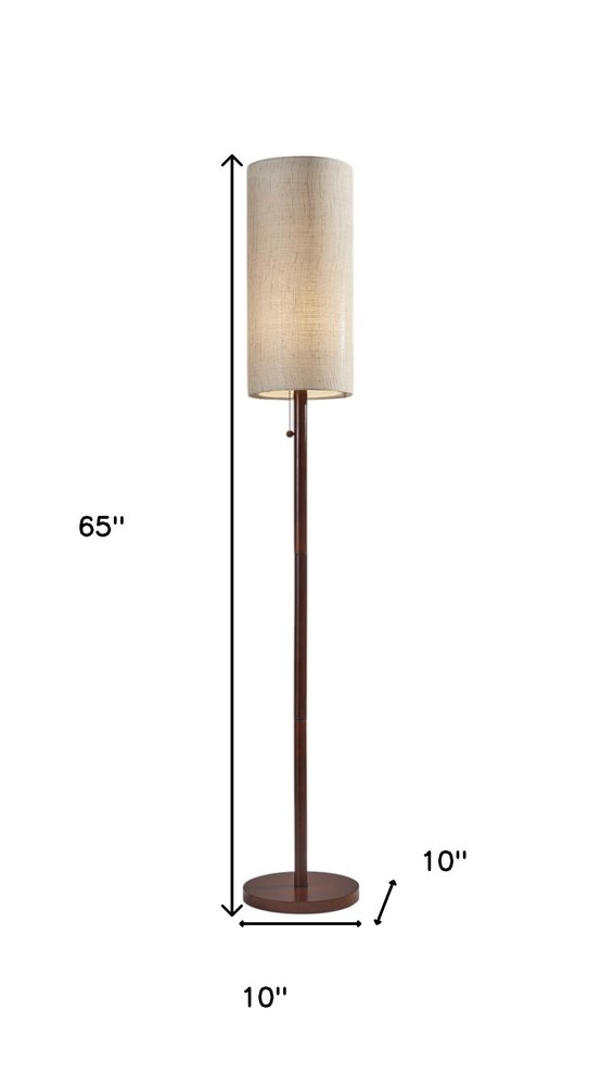 65" Brown Solid Wood Floor Lamp With Beige Linen Drum Shade — view 10